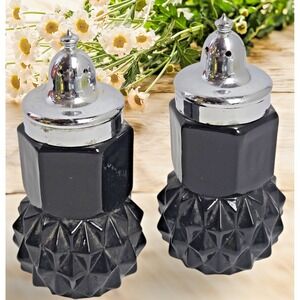 Vintage Black Faceted Depression Glass Salt & Pepper Shakers